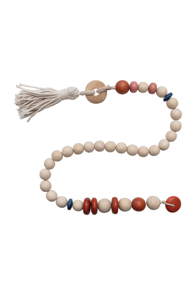 Wood Bead Garland with Cotton Tassel, Main, color, Tan
