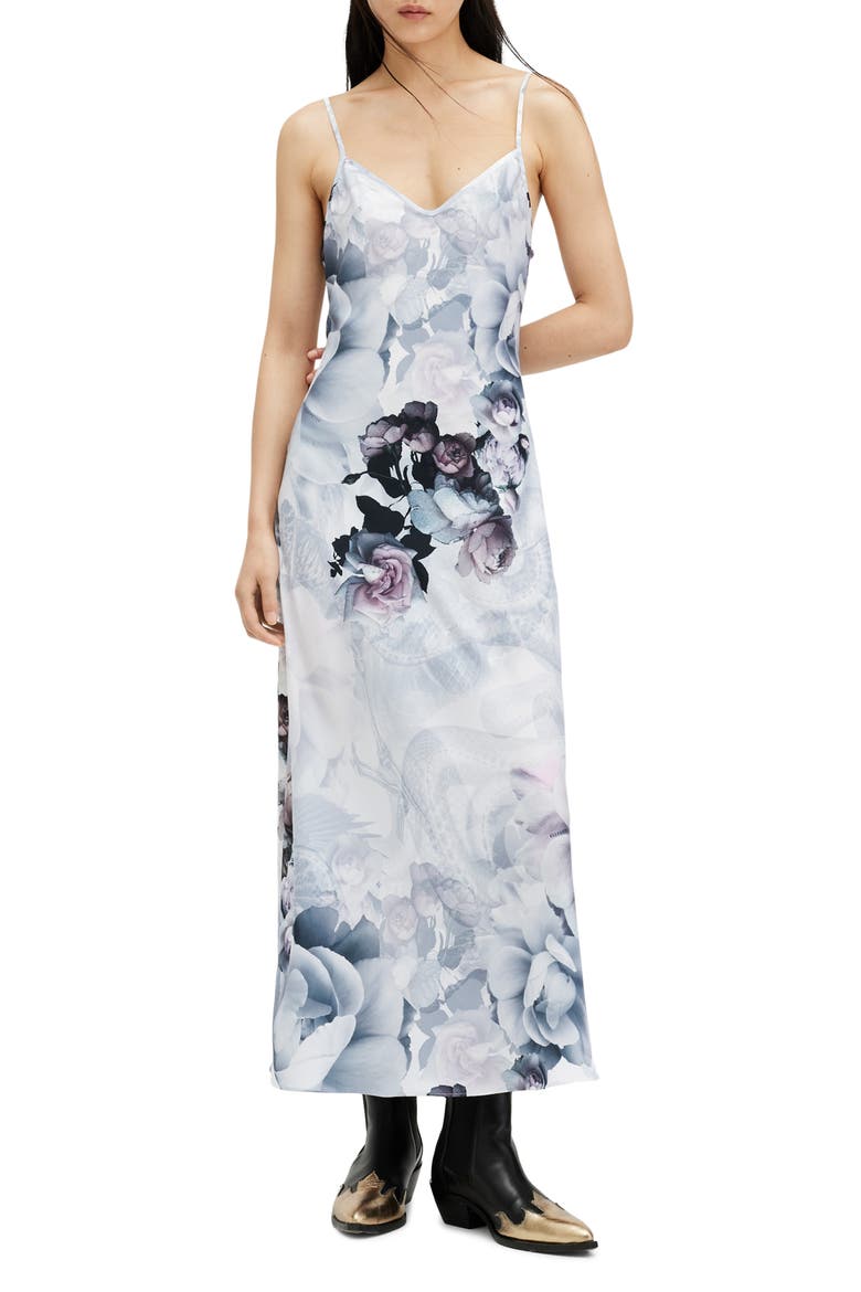 Bryony Valley Floral Midi Slipdress, Main, color, WHITE