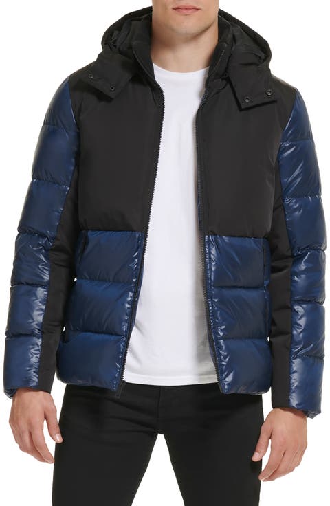 Colorblock Hooded Water Resistant Puffer Jacket