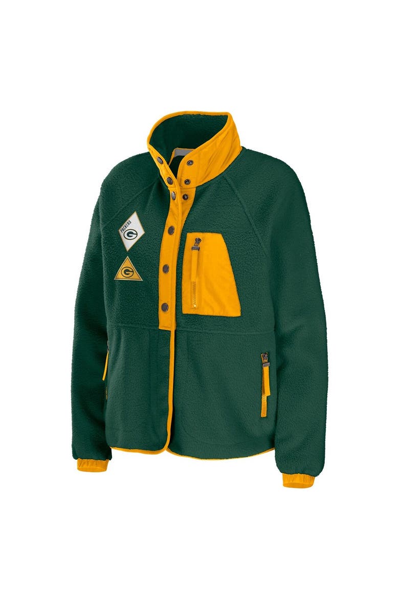 Women's WEAR by Erin Andrews Green Green Bay Packers Polar Fleece Raglan Full-Snap Jacket, Alternate, color, Green