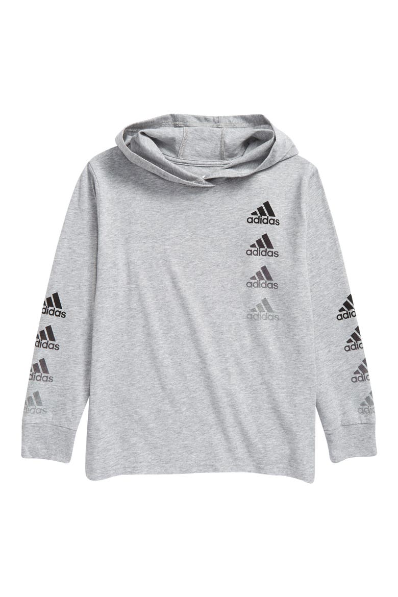Kids' Badge of Sport Repeat Graphic Hooded Pullover, Main, color, GREY HEATHER