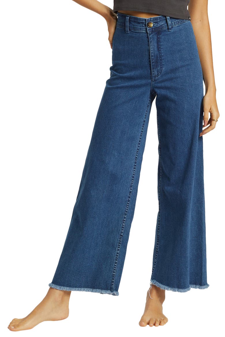 Free Fall Fray Hem Stretch Wide Leg Jeans, Main, color, OCEANA BLUE