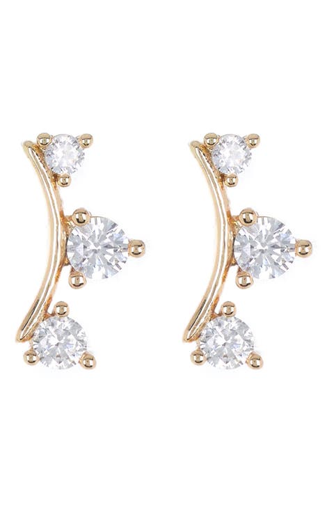 Triple CZ Crawler Stud Earrings
