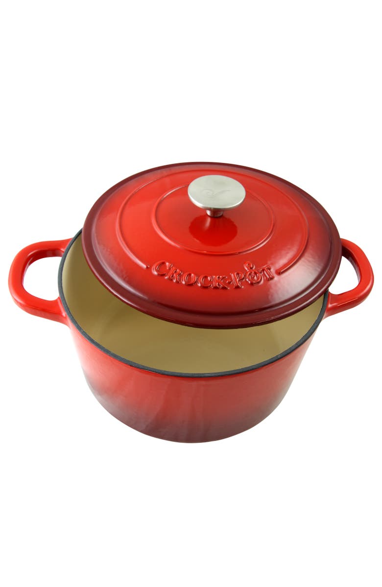 Crock-pot 5 Quart Round Enameled Cast Iron Dutch Oven, Alternate, color, Red
