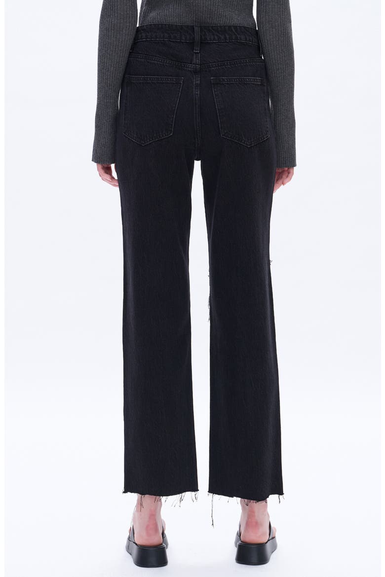 High Waist Lace Inset Rip Straight Leg Jeans, Alternate, color, SULFUR BLACK
