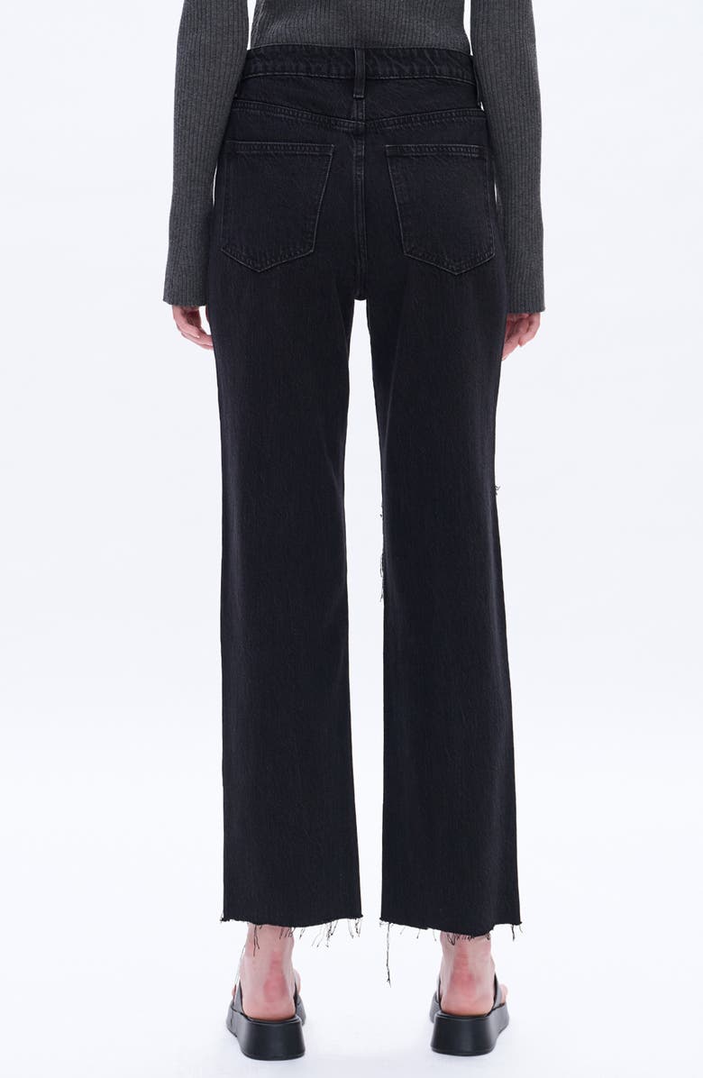 Bayeas High Waist Lace Inset Rip Straight Leg Jeans, Alternate, color, Sulfur Black