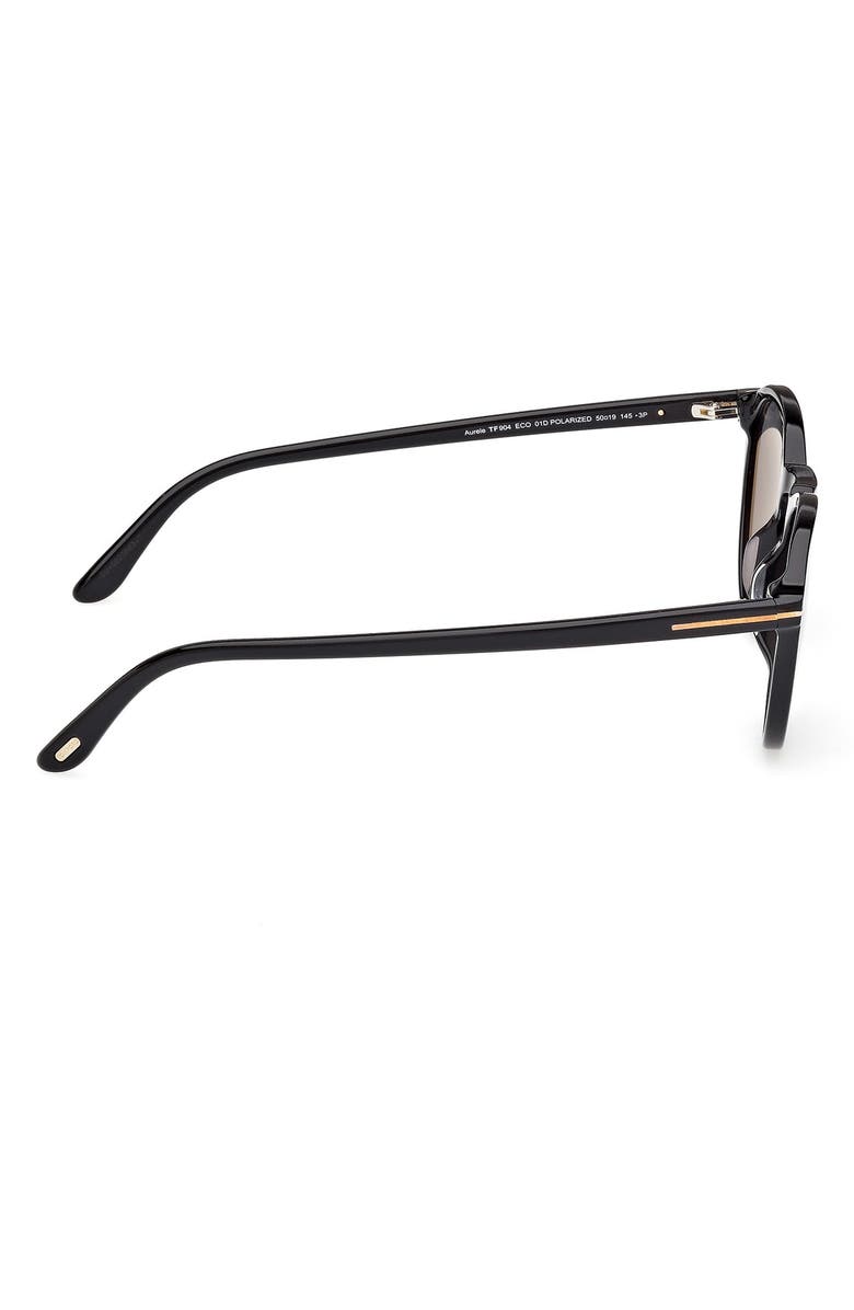TOM FORD 52mm Polarized Round Sunglasses, Alternate, color, Shiny Black / Smoke Polarized