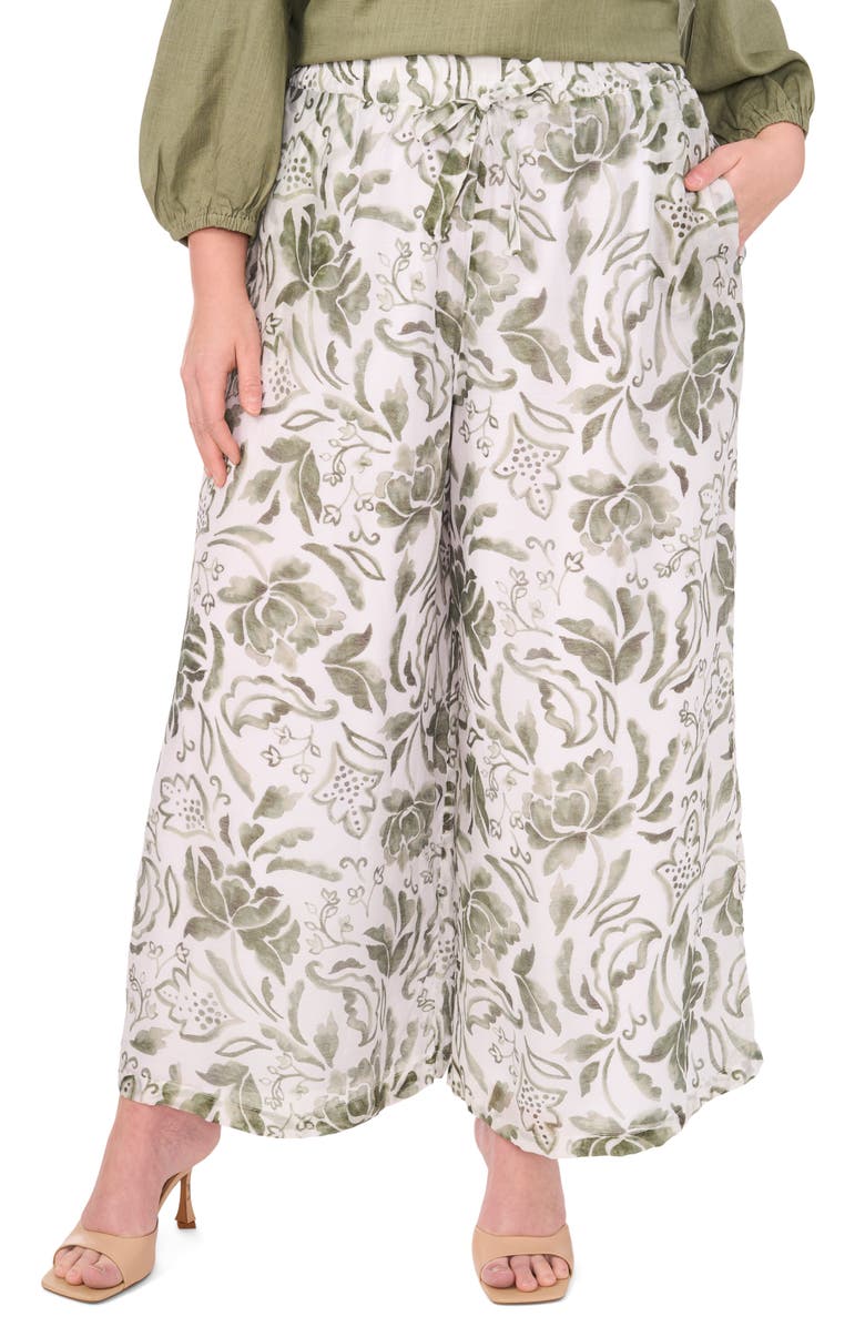 Vince Camuto Floral Print Drawstring Pants, Main, color, Olive Mist Floral