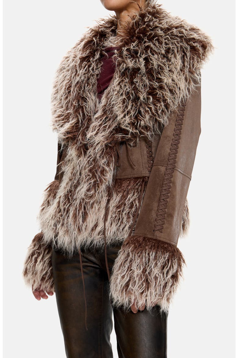 Leonie Brown Faux Fur Trim Coat, Alternate, color, BROWN