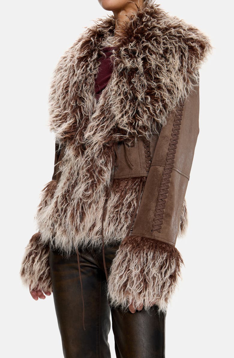 JADED LONDON Faux Fur Trim Faux Suede Jacket, Alternate, color, Brown