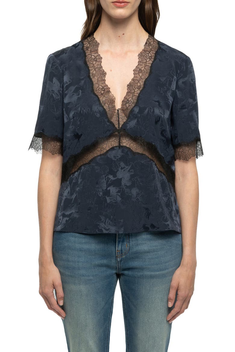 Tedoxa Horse Jacquard Silk Top, Main, color, ENCRE