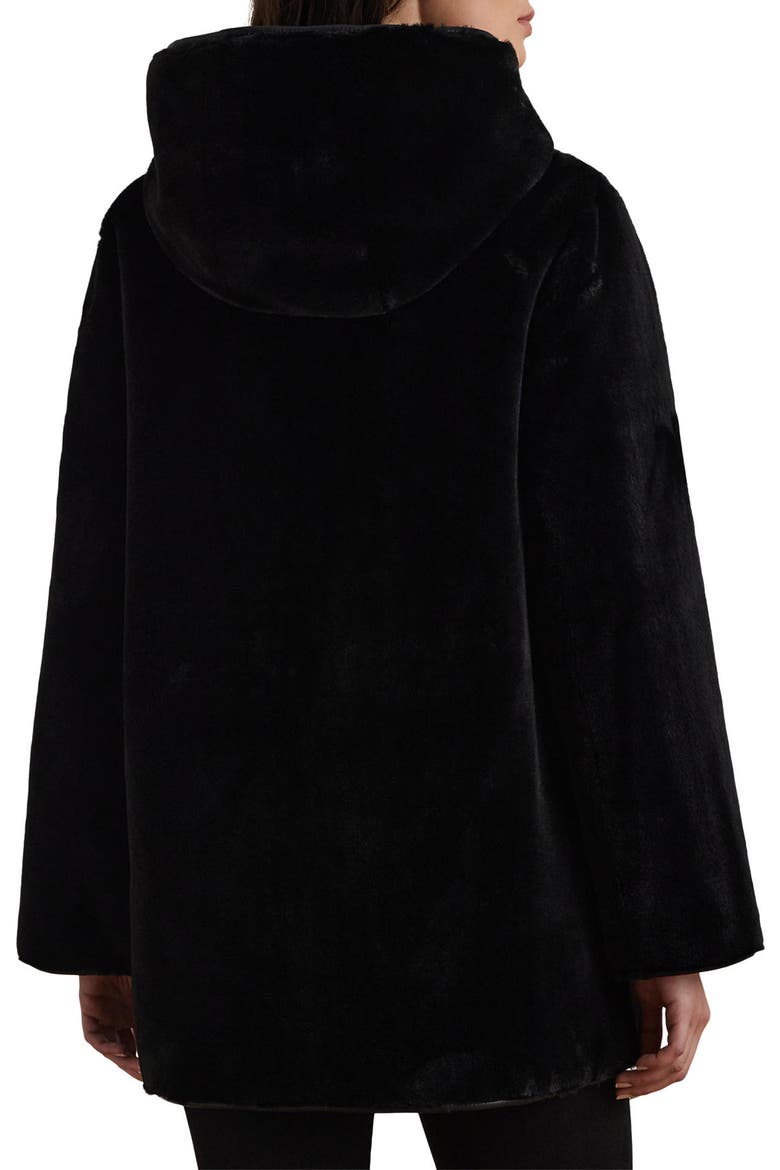 Reversible Hooded Faux Fur Coat, Alternate, color, BLACK