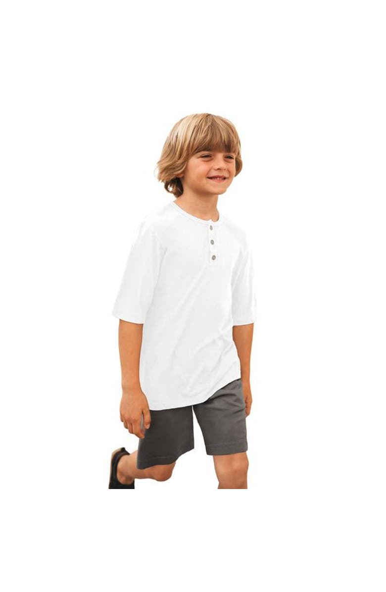 CITY THREADS Boys Soft Organic Cotton Jersey Short Sleeve Henley Tee, Alternate, color, White