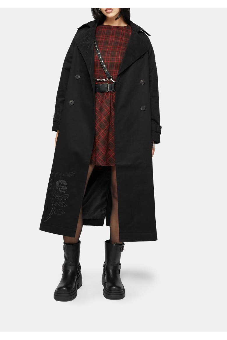Poe Embroidered Trench Coat, Alternate, color, Black