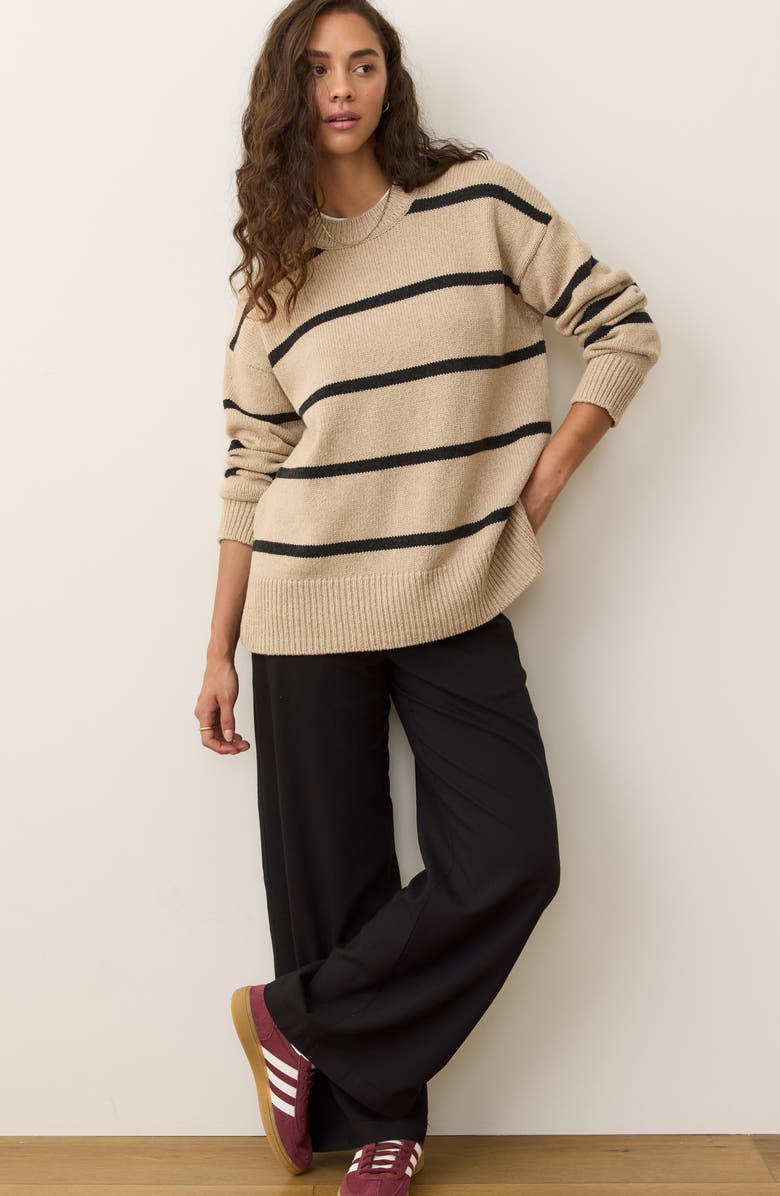 Marine Layer Berkeley Stripe Merino Wool Blend Sweater, Alternate, color, Oatmeal/ Charcoal Stripe