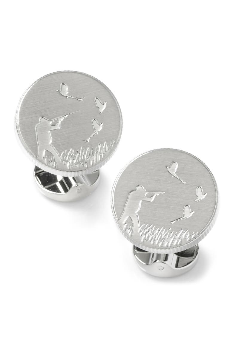 Hunter Embossed Cuff Links, Main, color, SILVER