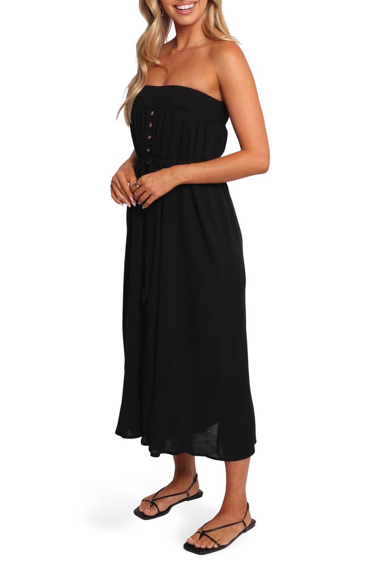 Nerea Strapless Linen & Cotton Dress, Alternate, color, BLACK