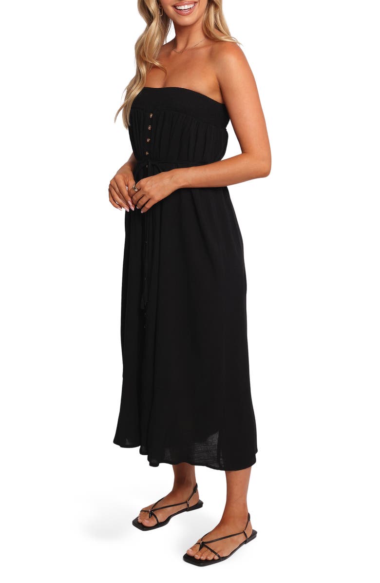 Petal & Pup Nerea Strapless Linen & Cotton Dress, Alternate, color, Black