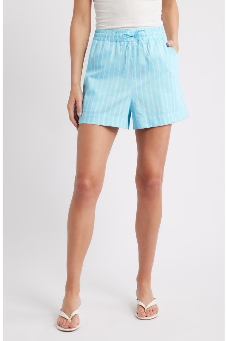 Alexis Stripe Cotton Poplin Shorts, Main, color, BLUE LAGOON