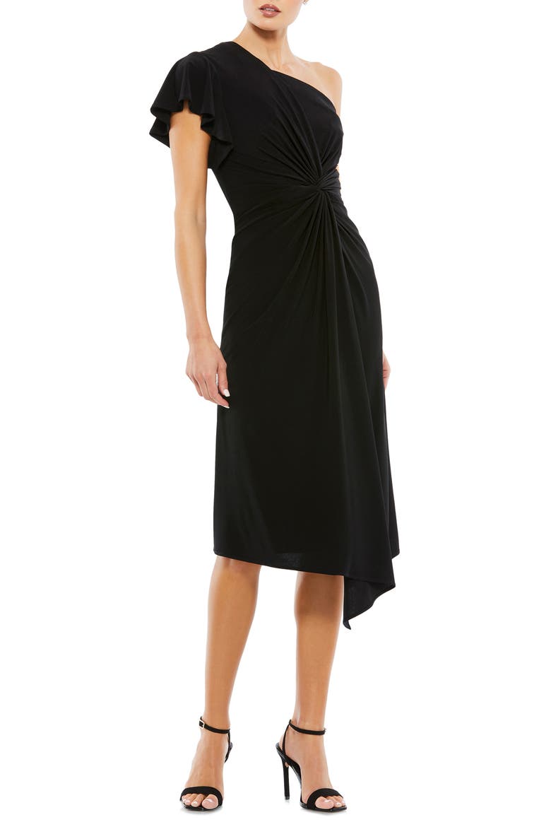 One Shoulder Midi Length Jersey Dress, Main, color, BLACK
