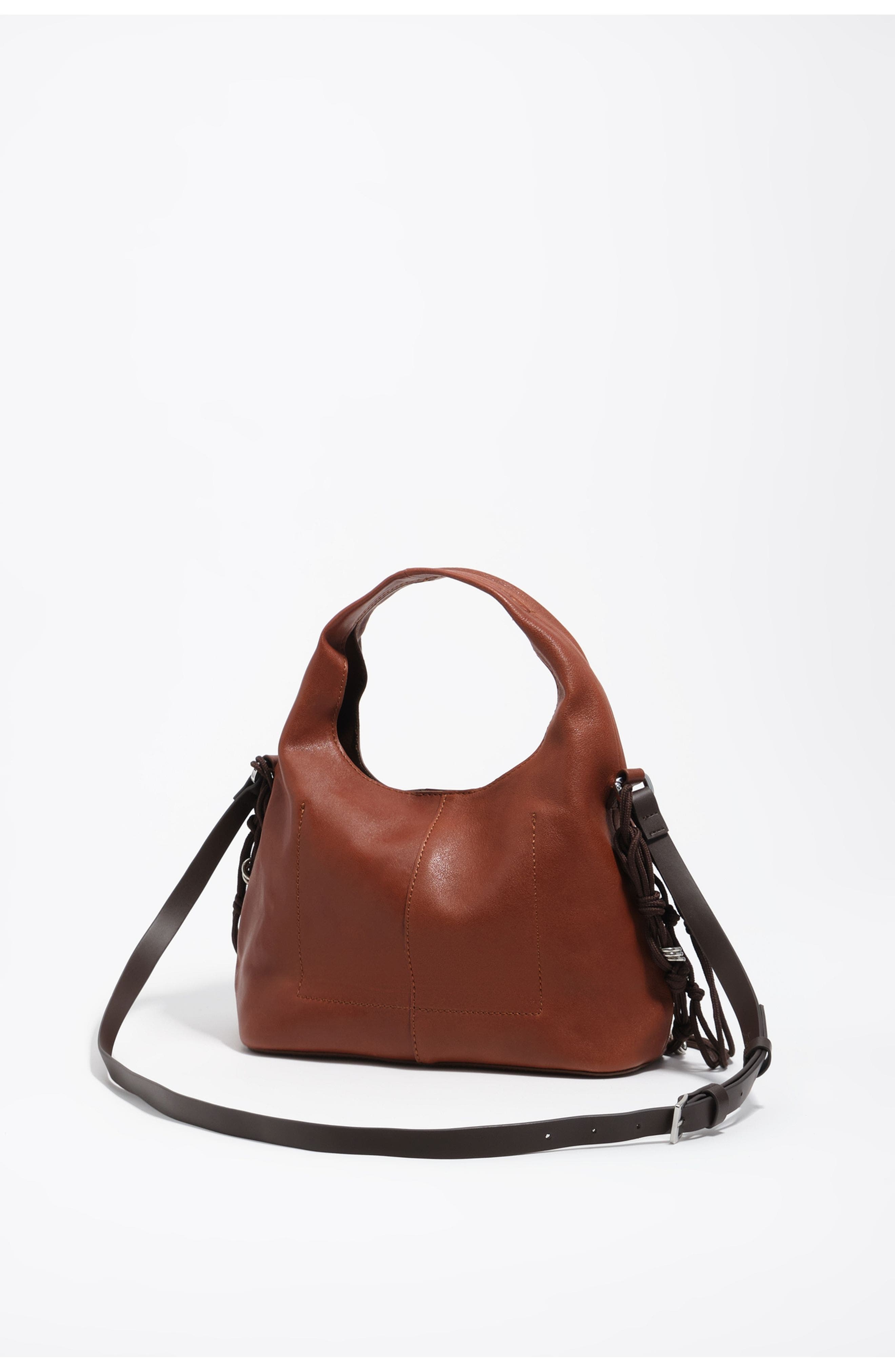 Leather Plaited Handle Paper Bag, Alternate, color, DARK TAN