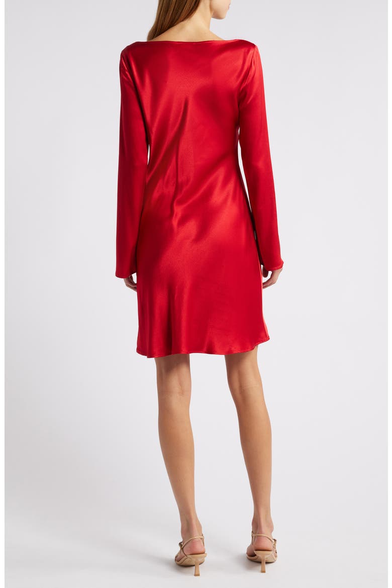 Alessandra Long Sleeve Ruched Satin Dress, Alternate, color, SCARLET