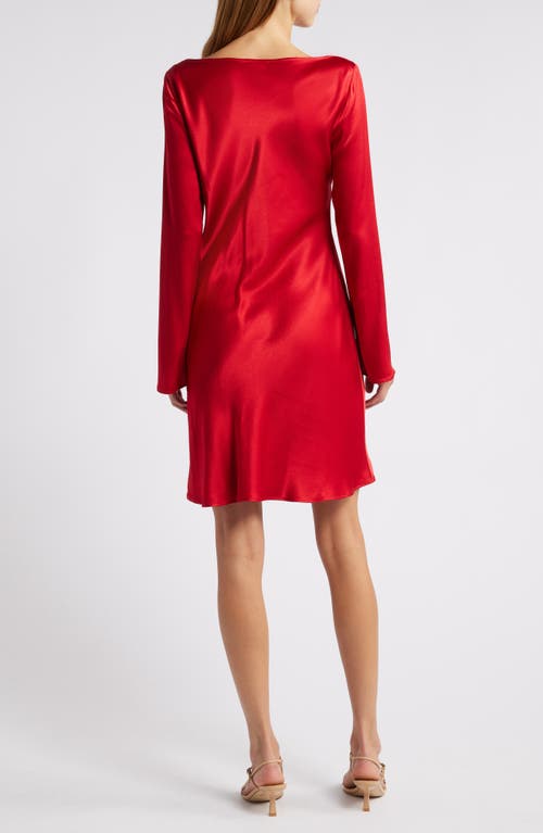 Rails Alessandra Long Sleeve Ruched Satin Dress In Scarlet