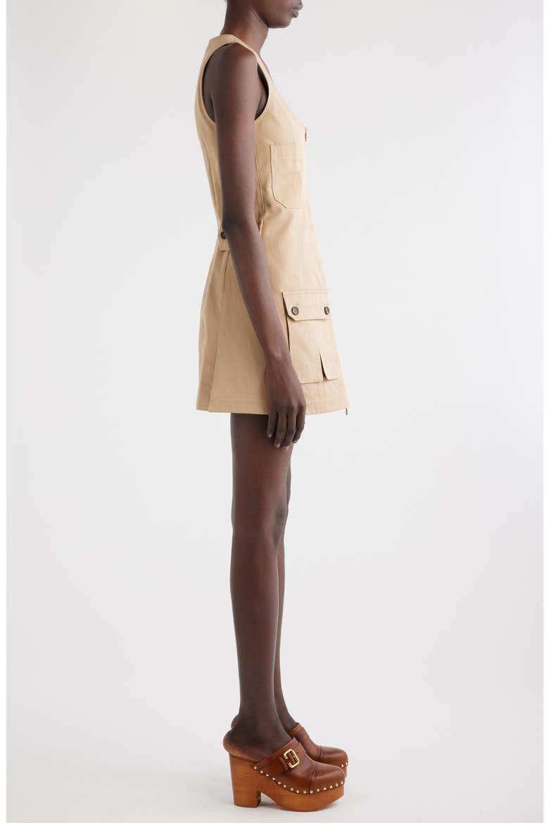 Sleeveless Cotton Gabardine Minidress, Alternate, color, WORN BROWN