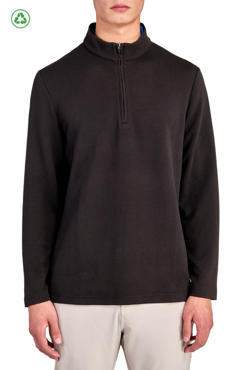 CONSTRUCT Regular Fit Solid Waffle Knit Recycled Performance Quarter Zip, Main, color, Black