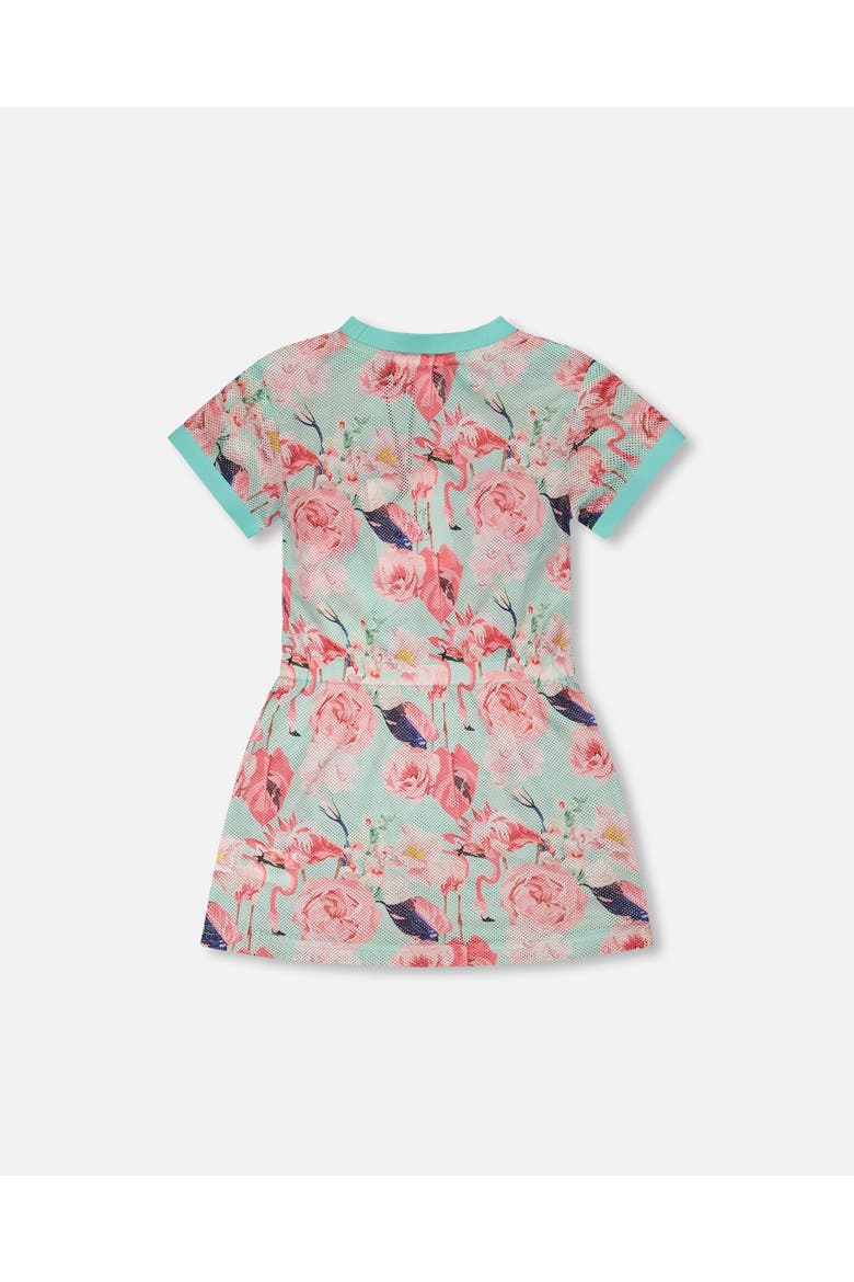 Mesh Short Sleeves Elastic Waist Flamingo Beach Dress, Alternate, color, Blue Flamingo Print