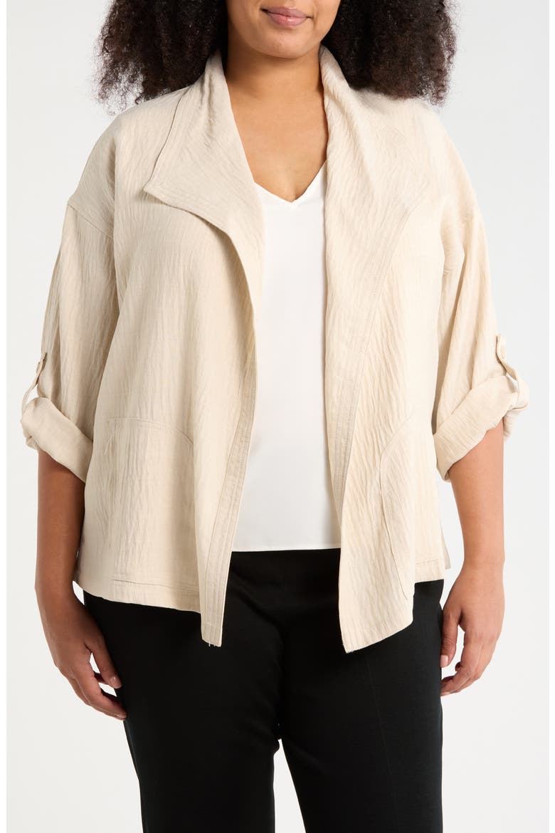 Textured Open Front Jacket, Main, color, HEATHER OATMEAL