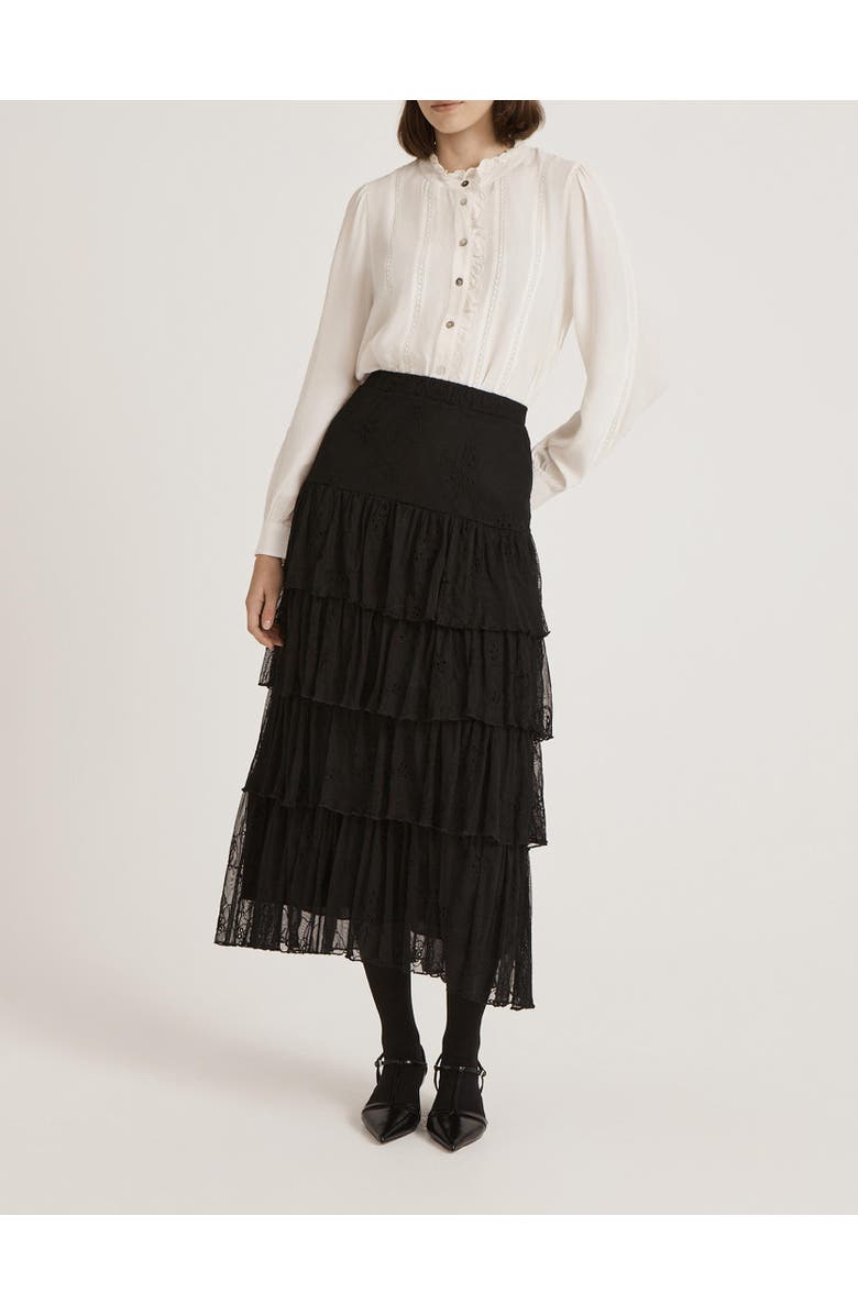 Finery London Elisa Mesh Midi Tiered Skirt, Alternate, color, Black
