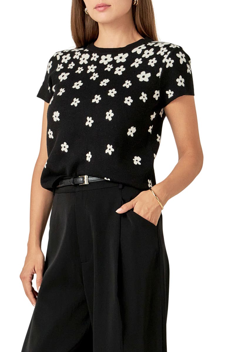 English Factory Intarsia Daisy Knit Top, Alternate, color,