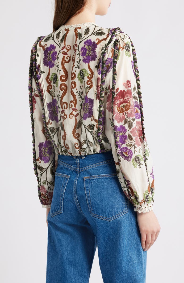 FARM Rio Rococo Floral Lace Trim Blouse, Alternate, color, Rococo Flowers Cream