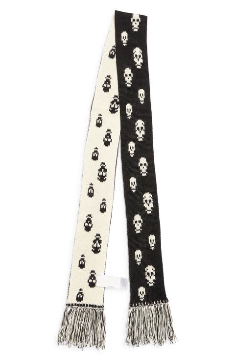 Skull Jacquard Fringe Scarf