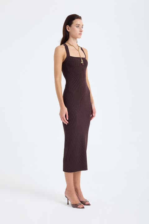 Azura Knit Crisscross Back Bodycon Midi Dress