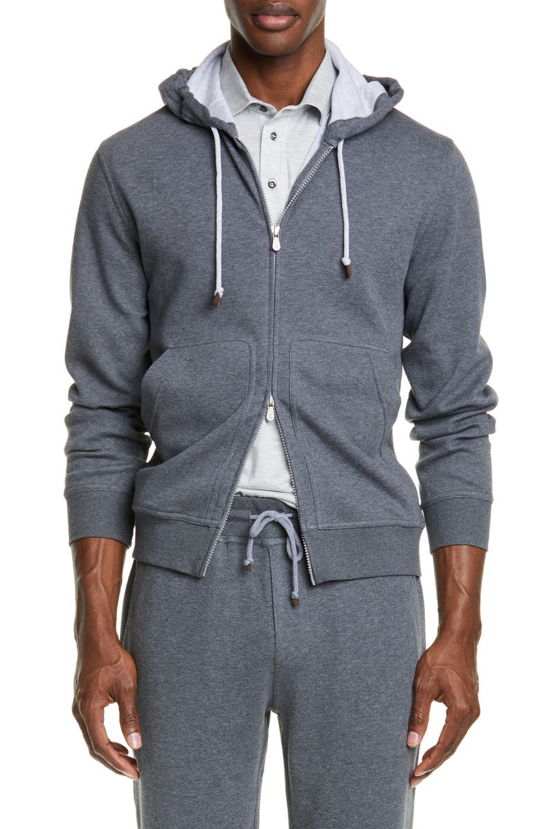 Brunello Cucinelli Leisure Hooded Cotton Blend Sweatshirt, Main, color, 