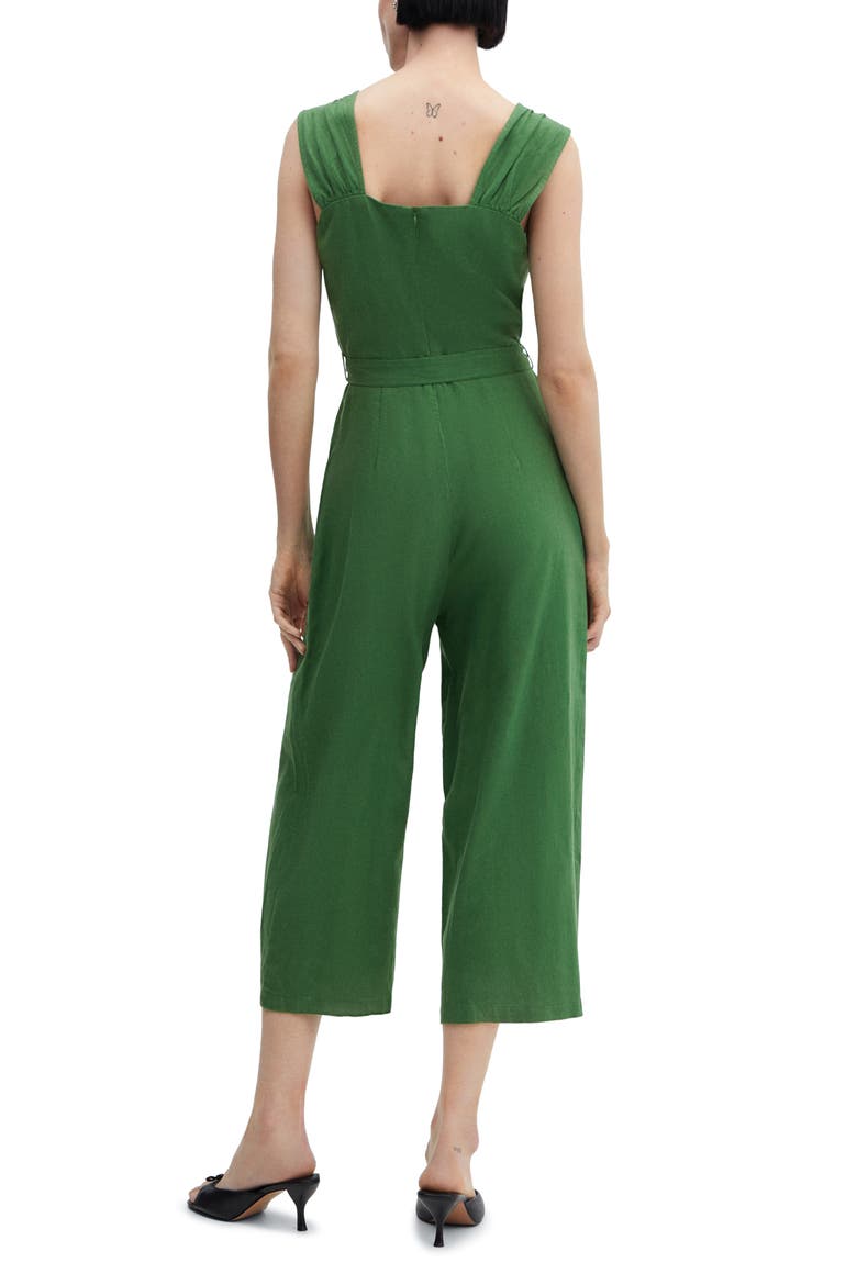 Belted Linen Blend Jumpsuit, Alternate, color, GREEN