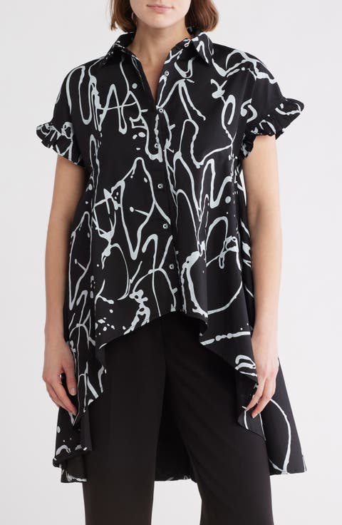 Ruched High-Low Button-Up Shirt