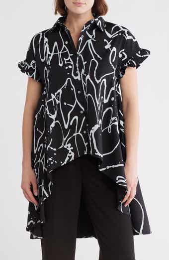 PATRIZIA LUCA Ruched High-Low Button-Up Shirt