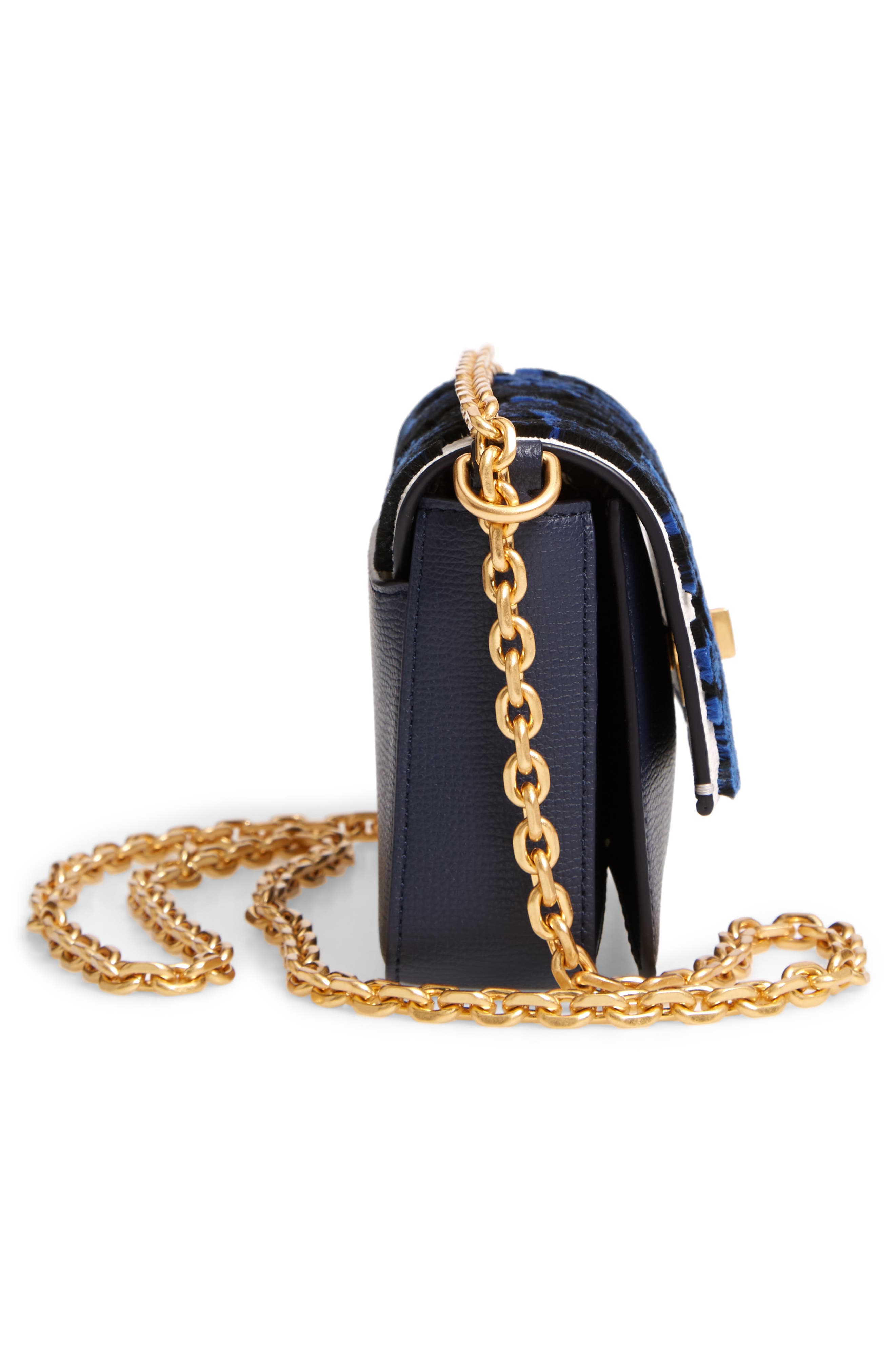 Tory Burch Mini Kira Leather & Fil Coupé Bag, Alternate, color, 