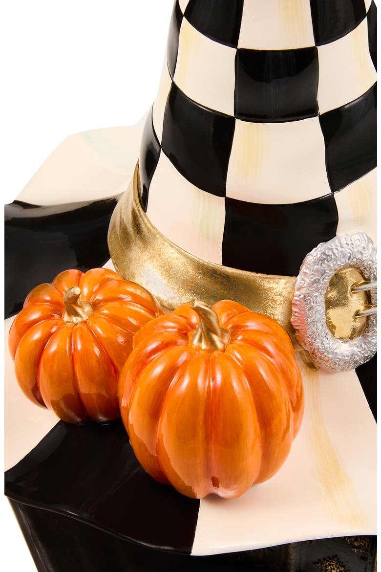 Courtly Check Witch Hat on Books Halloween Ornament, Alternate, color, BLACK