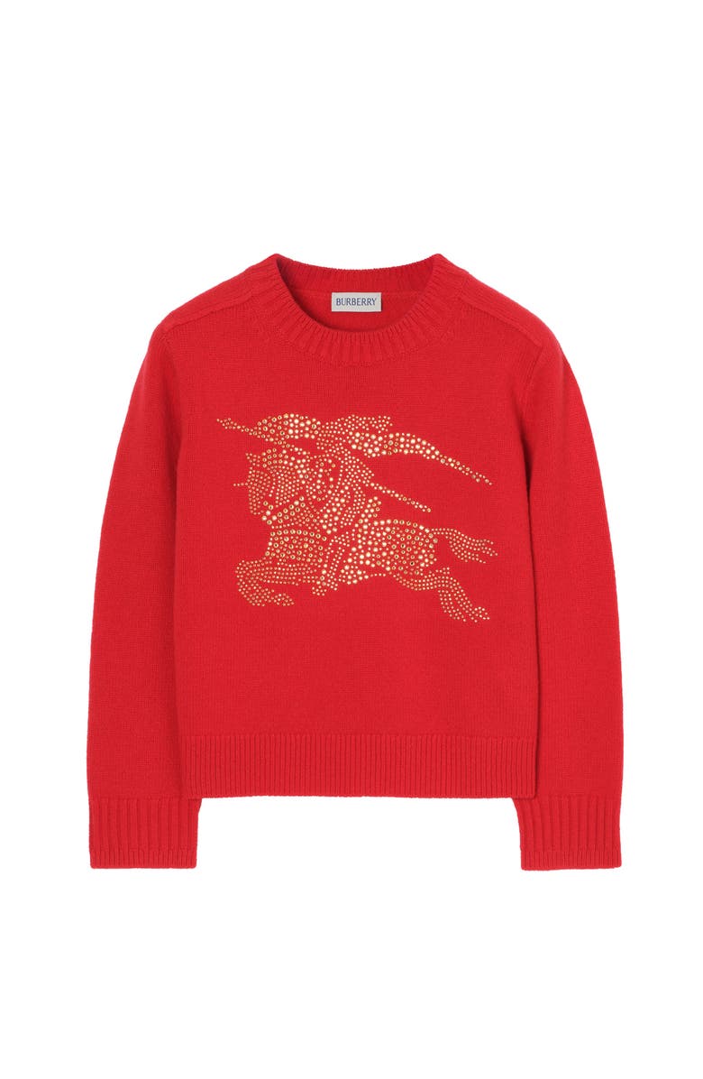 Burberry Rhinestone EKD Wool Sweater, Main, color, Crayon Red