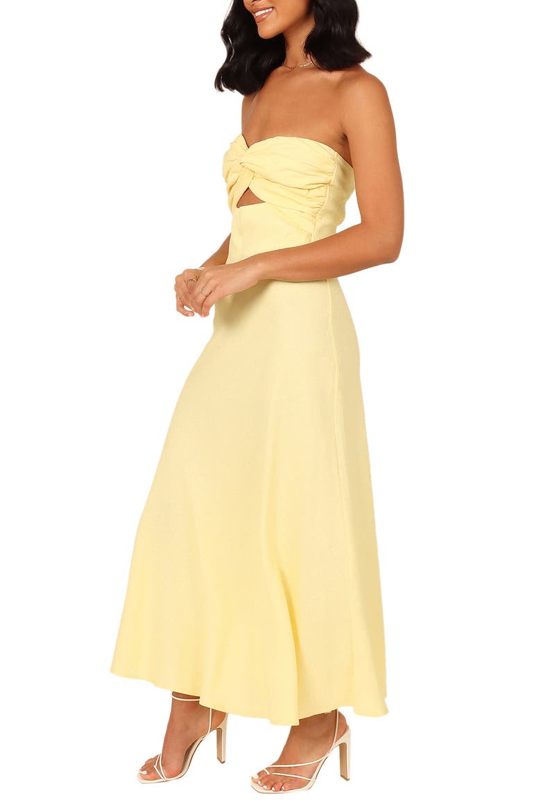 Rosetta Cutout Cotton & Linen Strapless Dress, Alternate, color, LEMON