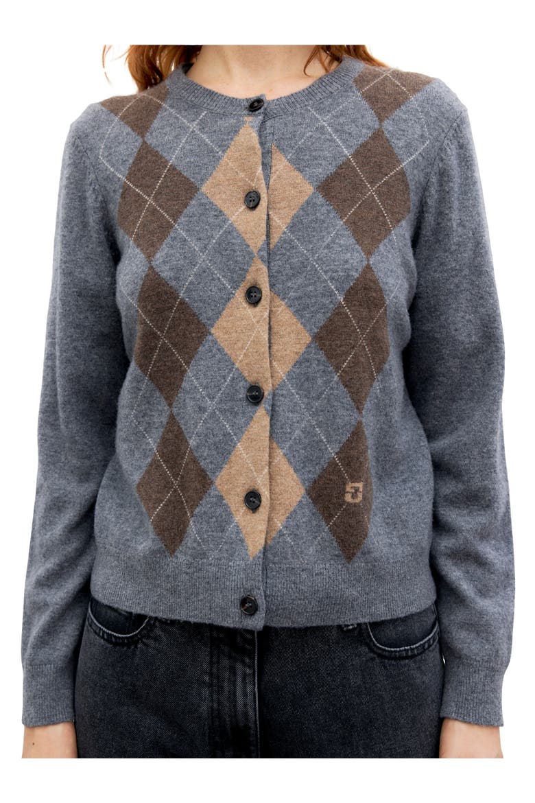 Rely Argyle Button Front Cardigan, Alternate, color, Heather Grey
