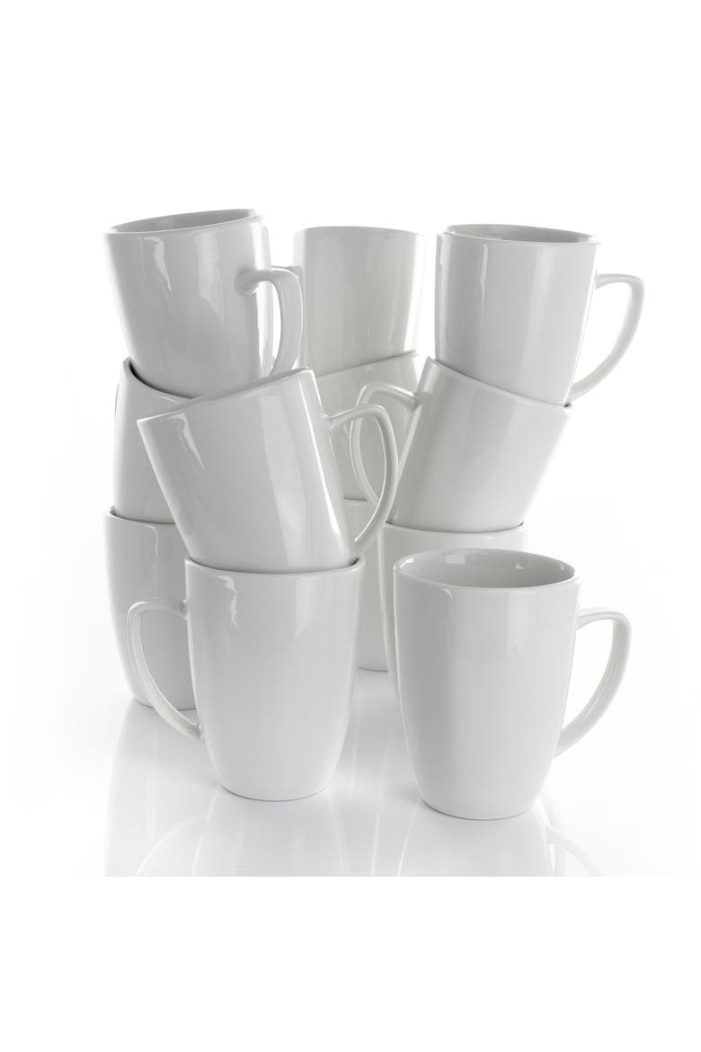 Riley 12 Piece 12 Ounce Porcelain Mug Set, Alternate, color, White