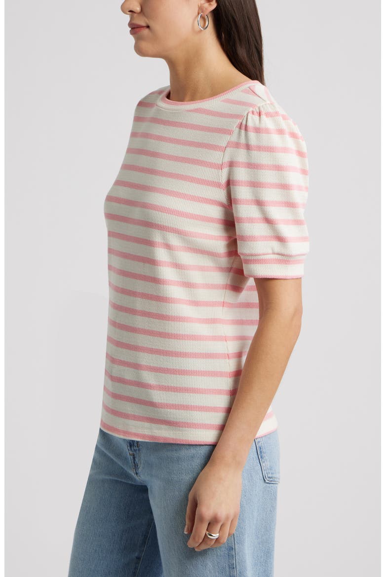 Stripe Elbow Sleeve Cotton Knit Top, Alternate, color, IVORY- PINK SENA STRIPE