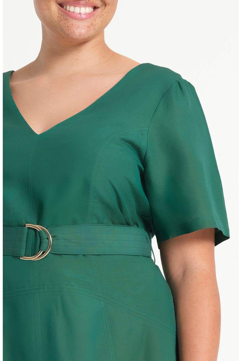 Aelin Linen Blend Fit & Flare Midi Dress, Alternate, color, JADE