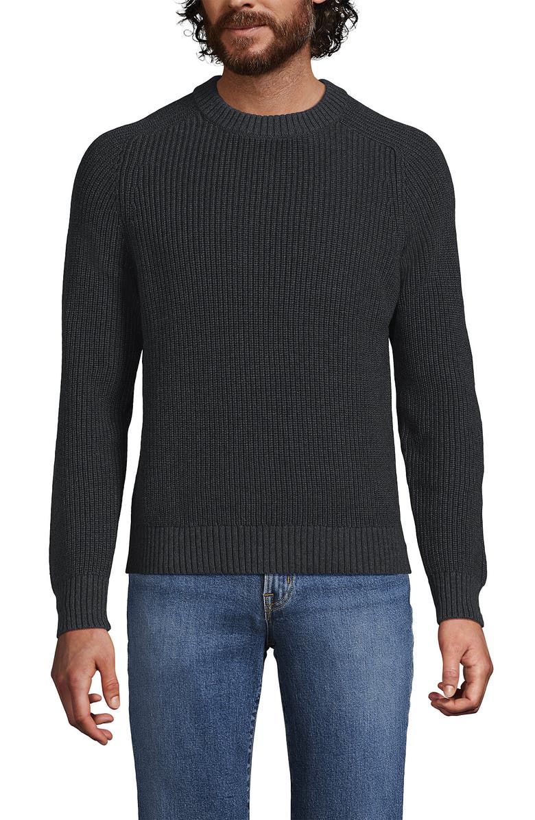 Lands' End Drifter Cotton Crewneck Sweater, Main, color, Dark Charcoal Heather