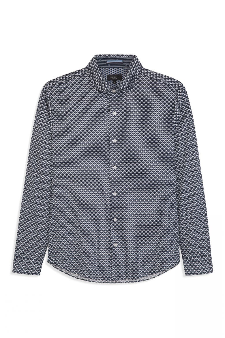 Soren Ginkgo Print Stretch Cotton Dress Shirt, Alternate, color, SKY CAPTAIN